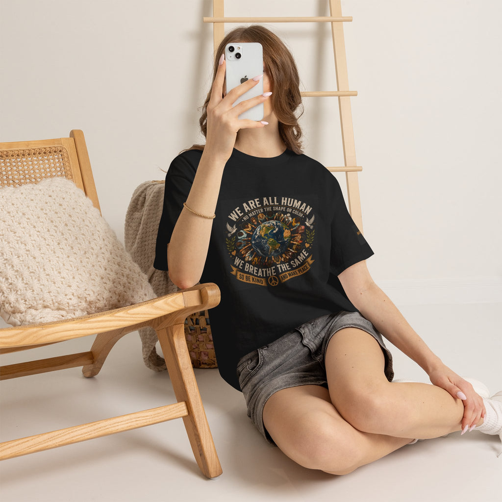 We Are All Human Earth Illustration T-Shirt | Peace, Unity, Be Kind