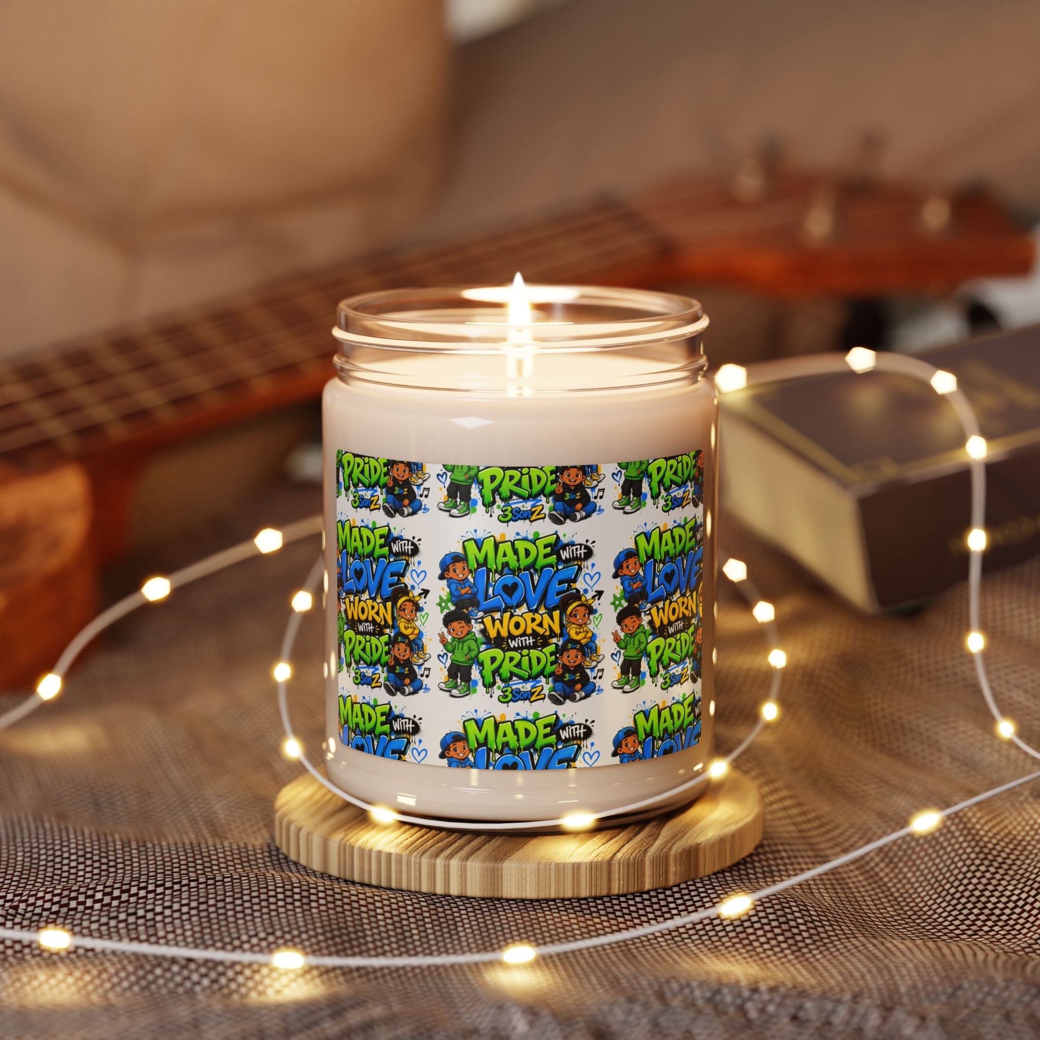 Scented Soy Candle — "Made with Love, Worn with Pride" Pride Pattern, 9oz