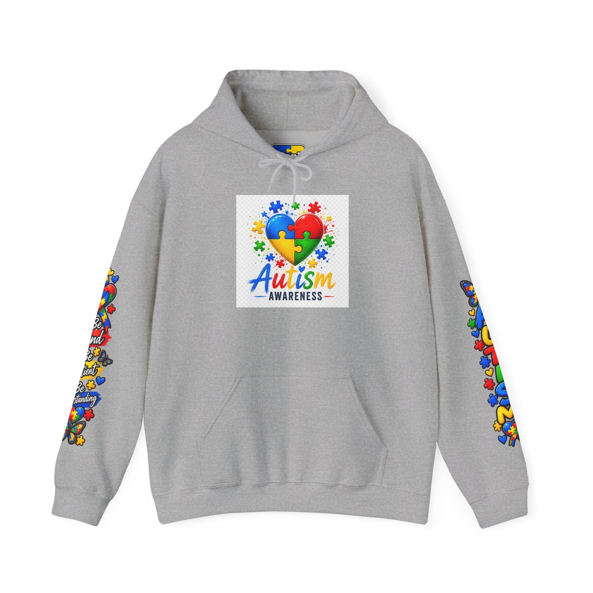 Autism Awareness Puzzle Heart Hoodie | Colorful Puzzle Sleeve Design