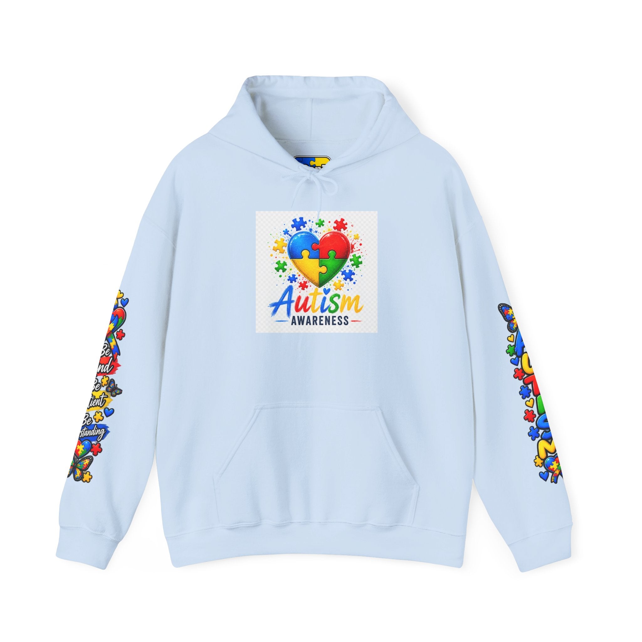 Autism Awareness Puzzle Heart Hoodie | Colorful Puzzle Sleeve Design
