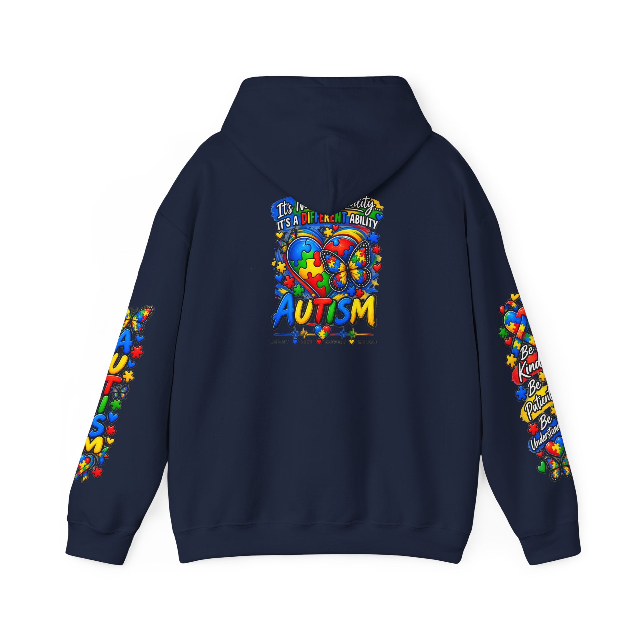 Autism Awareness Puzzle Heart Hoodie | Colorful Puzzle Sleeve Design