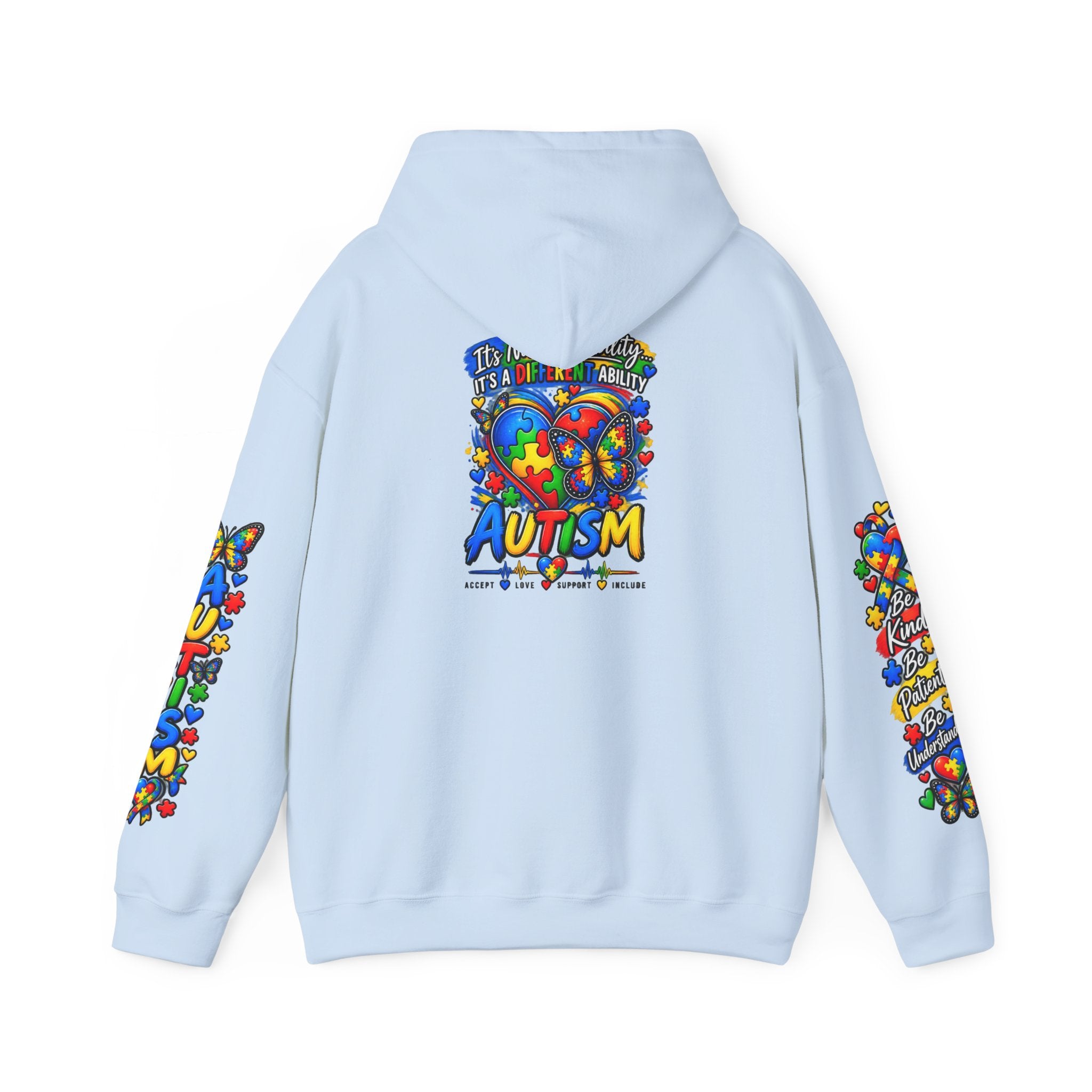Autism Awareness Puzzle Heart Hoodie | Colorful Puzzle Sleeve Design