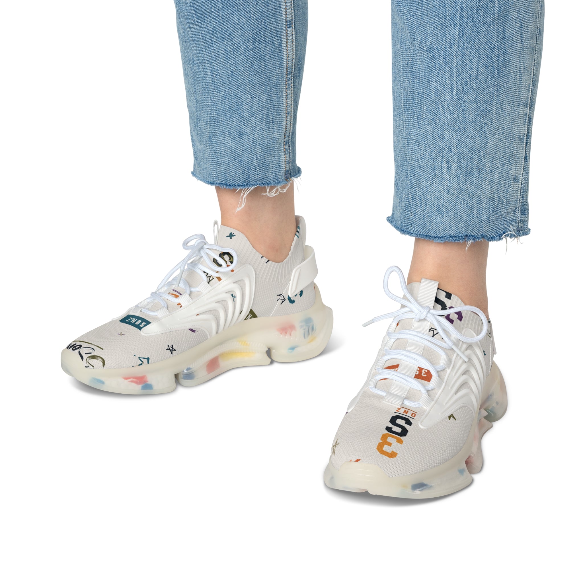 3SonZ Multicolor Number & Star Pattern Women's Mesh Sneakers | Breathable Athletic Shoes