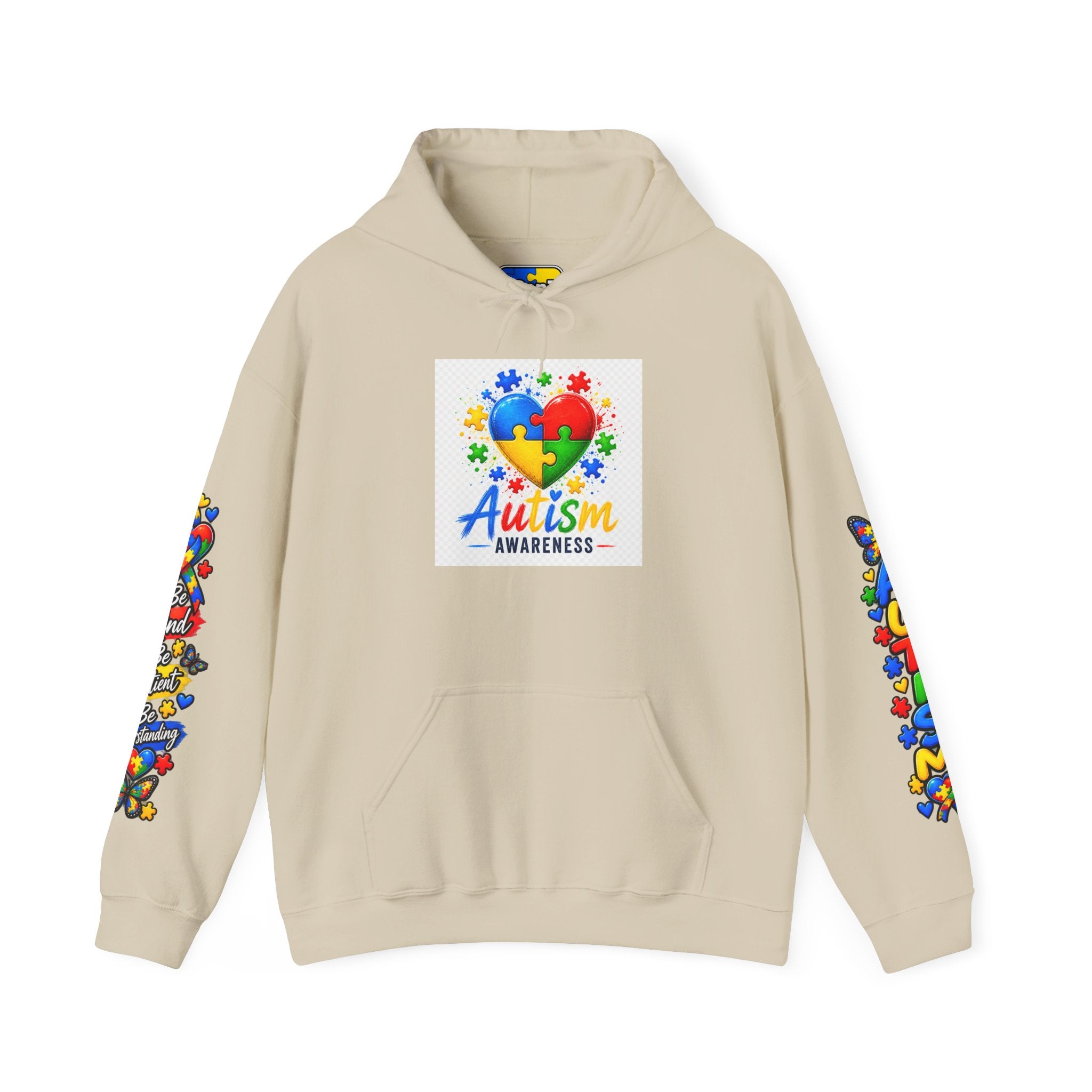 Autism Awareness Puzzle Heart Hoodie | Colorful Puzzle Sleeve Design