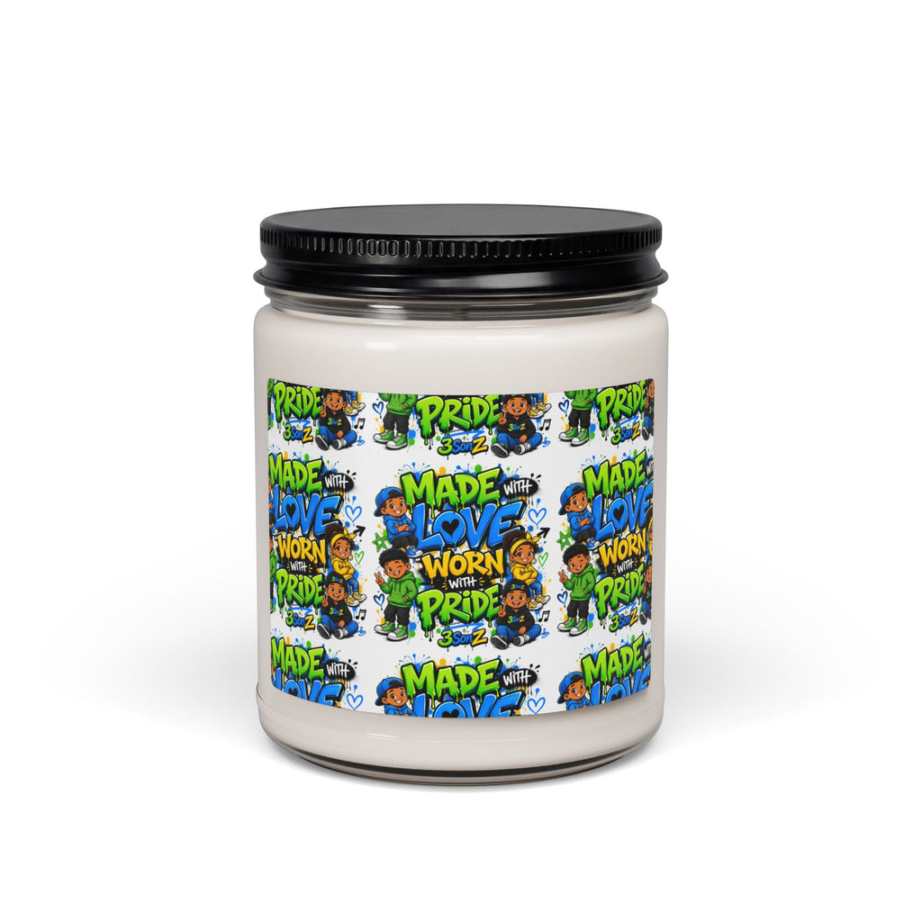 Scented Soy Candle — "Made with Love, Worn with Pride" Pride Pattern, 9oz