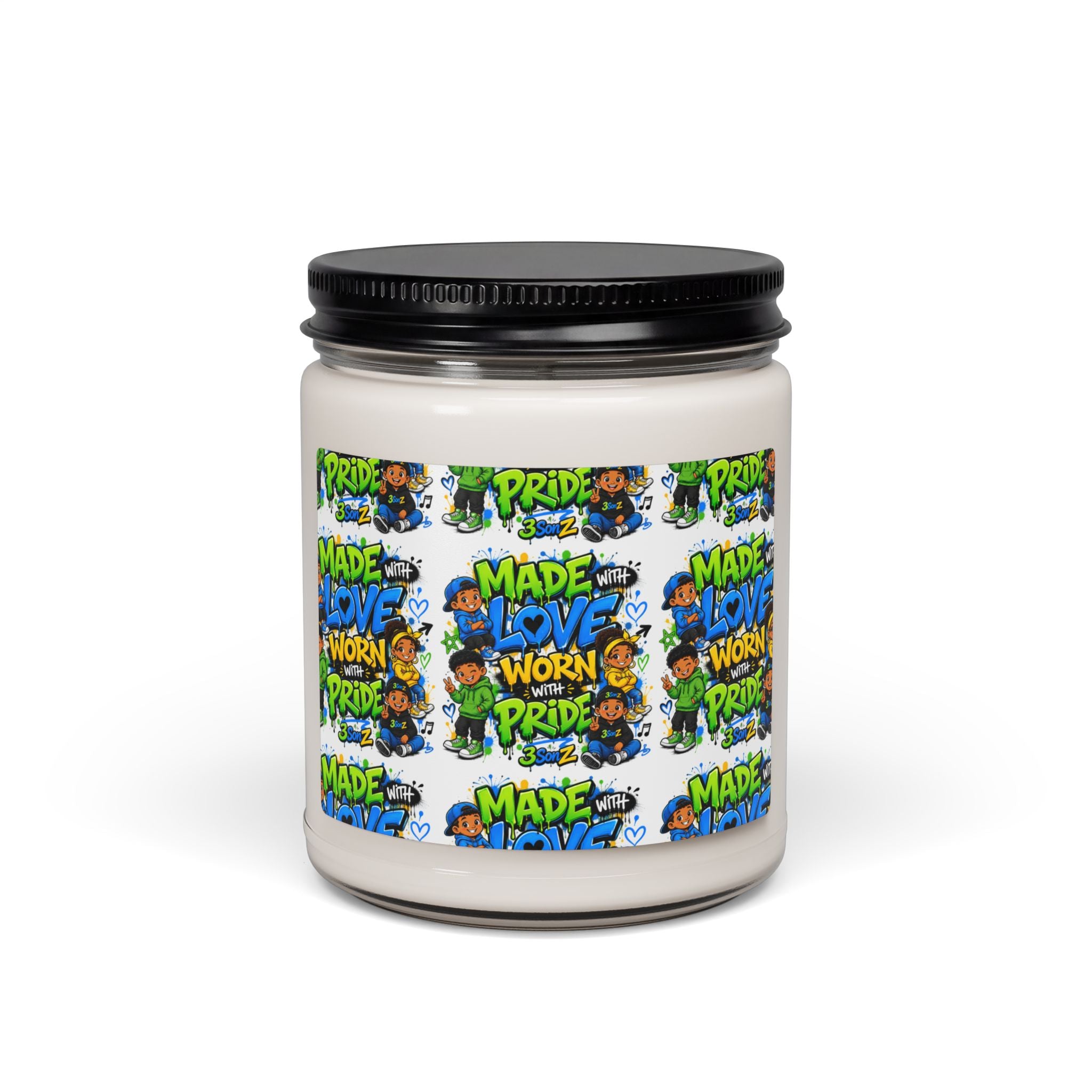 Scented Soy Candle — "Made with Love, Worn with Pride" Pride Pattern, 9oz