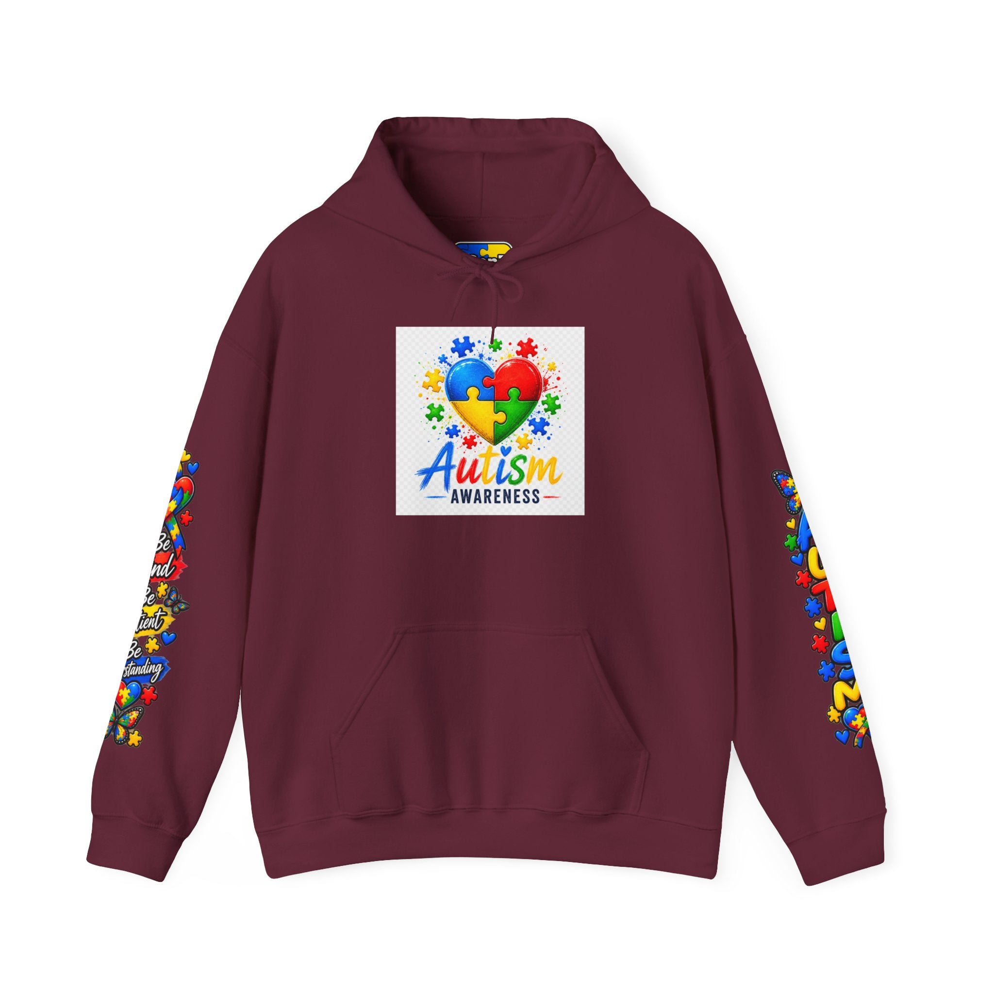 Autism Awareness Puzzle Heart Hoodie | Colorful Puzzle Sleeve Design