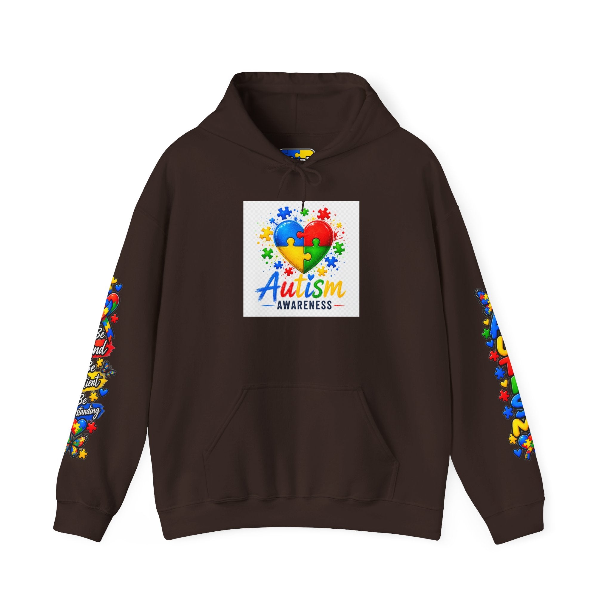 Autism Awareness Puzzle Heart Hoodie | Colorful Puzzle Sleeve Design