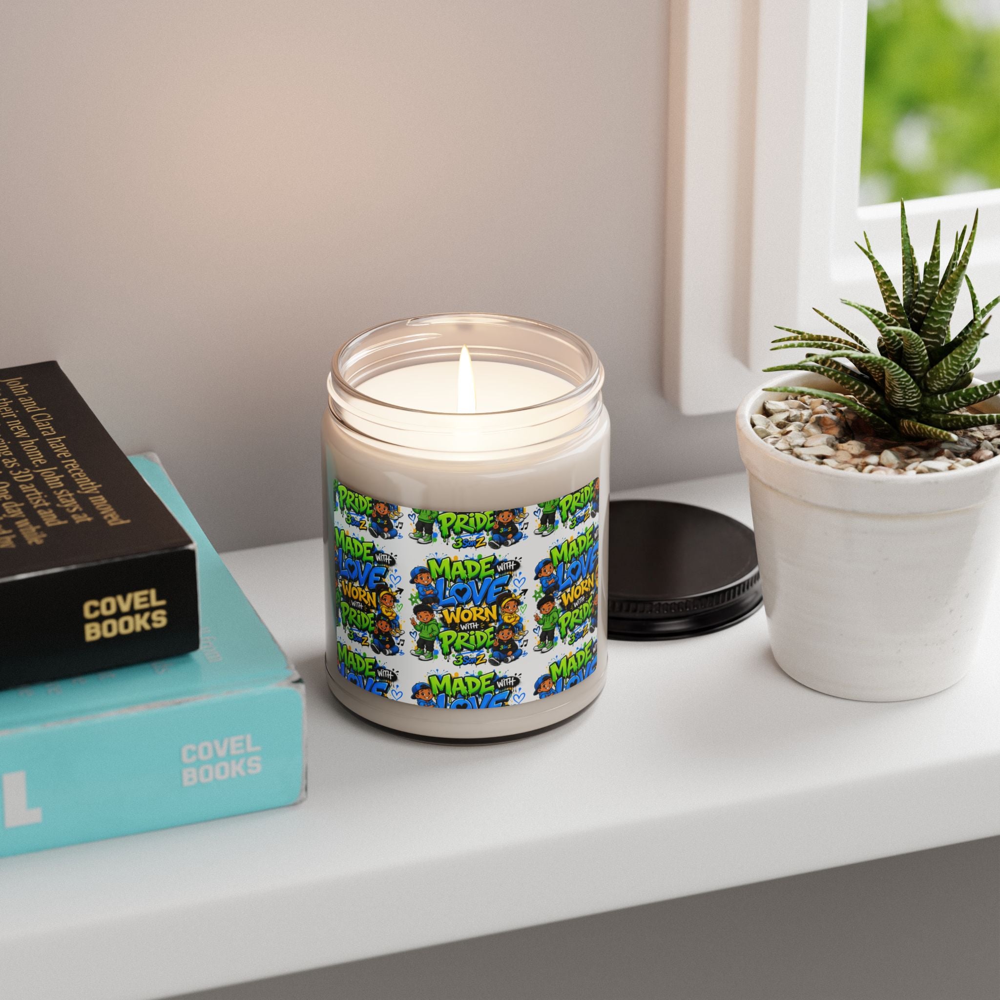 Scented Soy Candle — "Made with Love, Worn with Pride" Pride Pattern, 9oz
