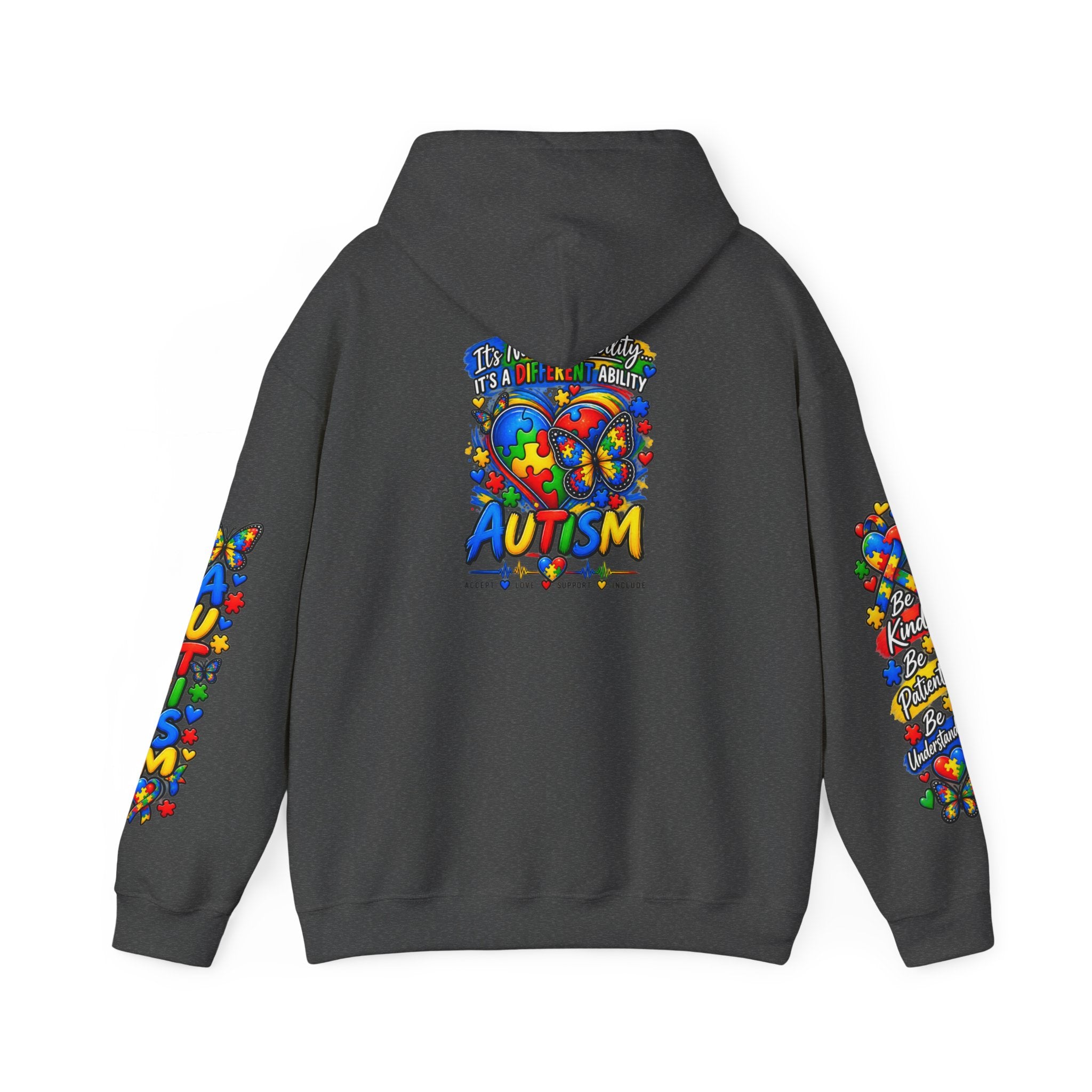 Autism Awareness Puzzle Heart Hoodie | Colorful Puzzle Sleeve Design