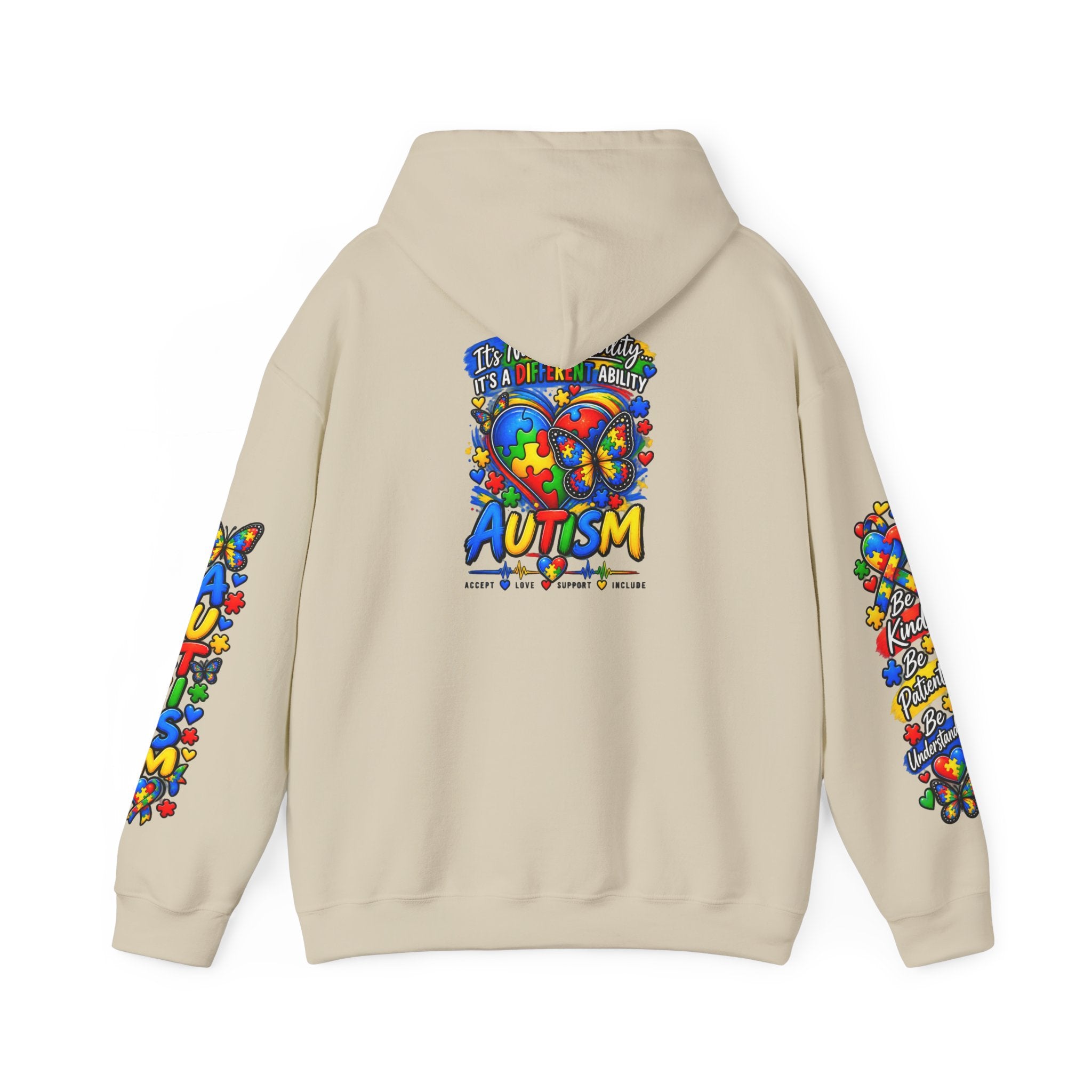 Autism Awareness Puzzle Heart Hoodie | Colorful Puzzle Sleeve Design