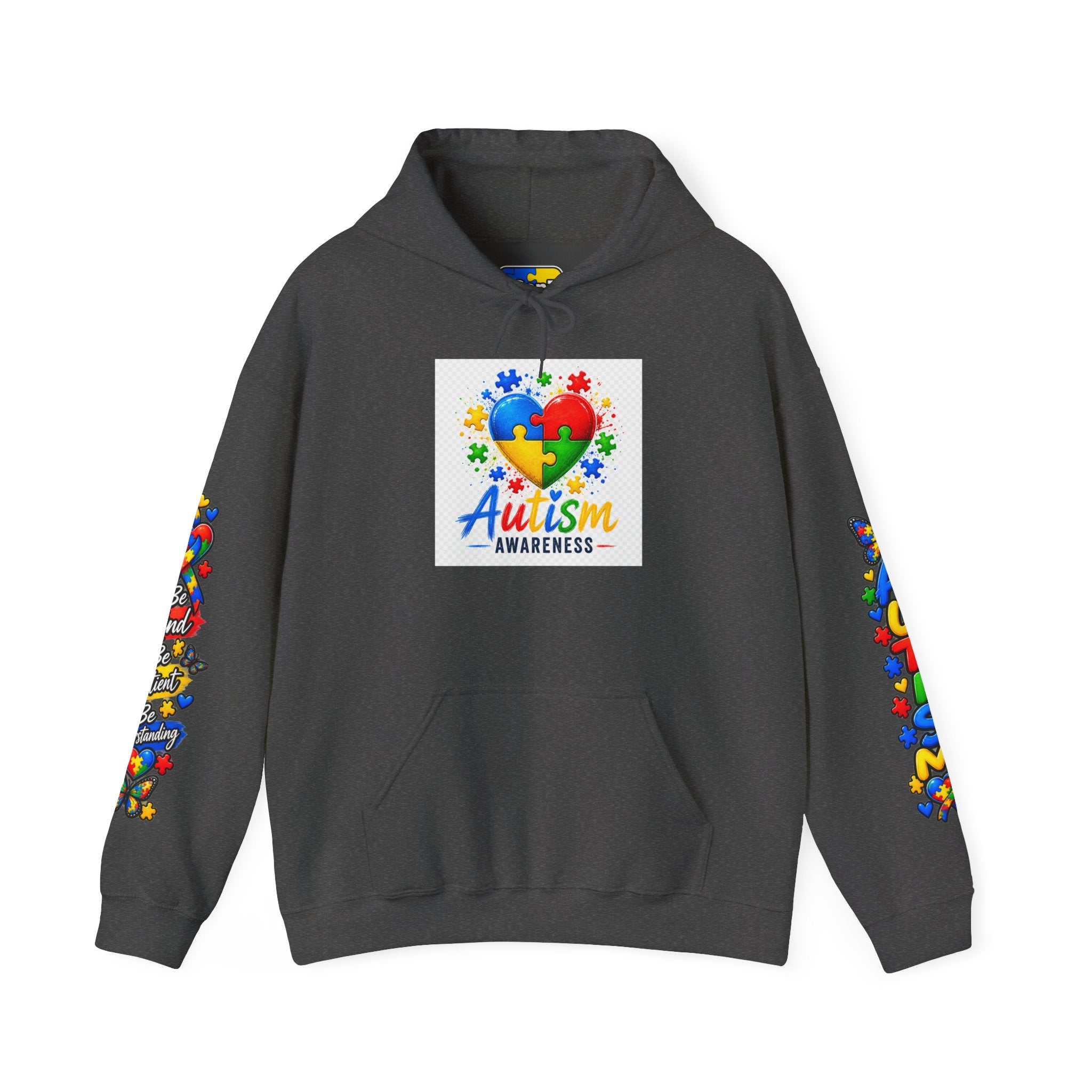 Autism Awareness Puzzle Heart Hoodie | Colorful Puzzle Sleeve Design