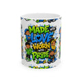 Ceramic Mug — "Made with Love Worn with Pride" Colorful Graffiti Coffee Cup