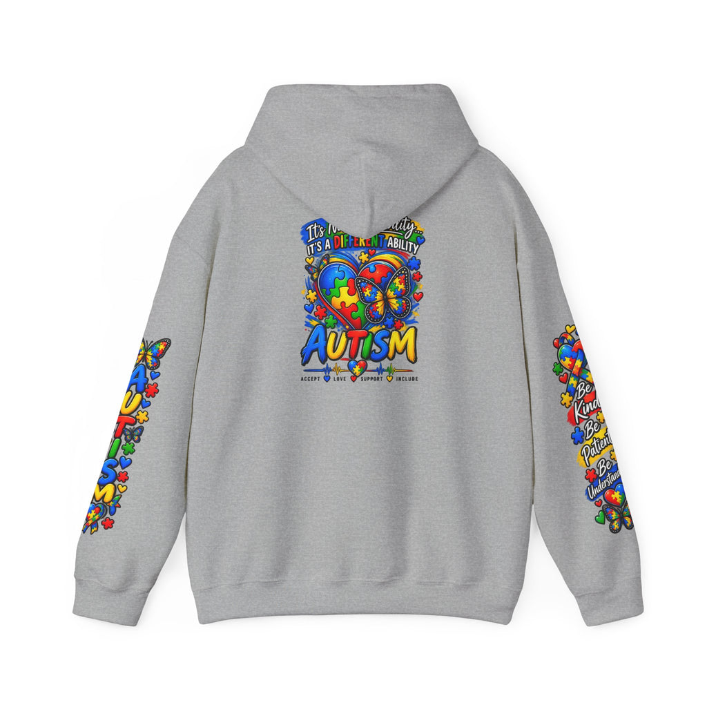 Autism Awareness Puzzle Heart Hoodie | Colorful Puzzle Sleeve Design