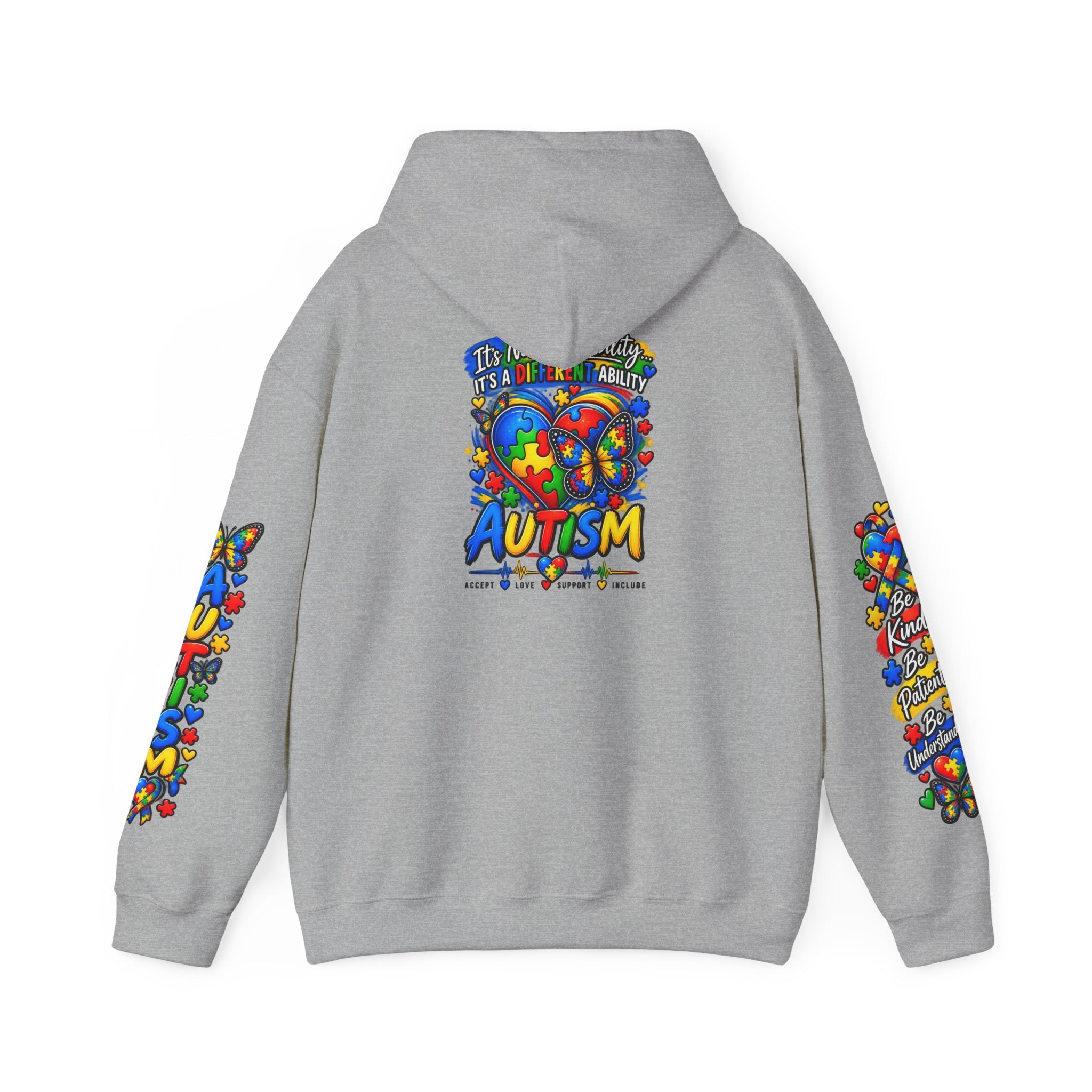 Autism Awareness Puzzle Heart Hoodie | Colorful Puzzle Sleeve Design
