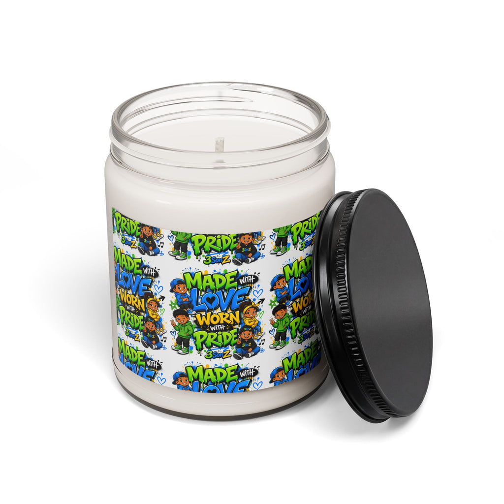 Scented Soy Candle — "Made with Love, Worn with Pride" Pride Pattern, 9oz
