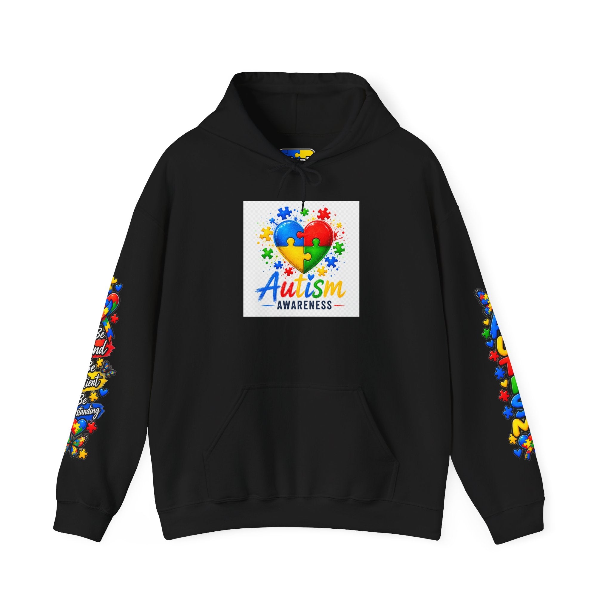 Autism Awareness Puzzle Heart Hoodie | Colorful Puzzle Sleeve Design