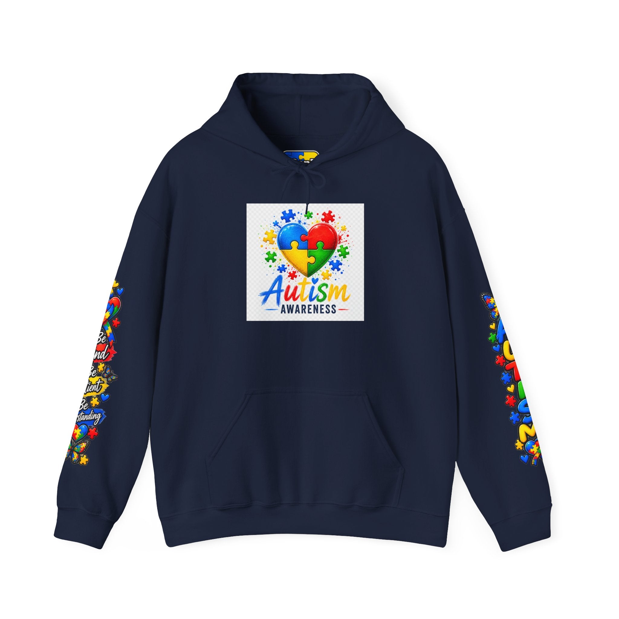 Autism Awareness Puzzle Heart Hoodie | Colorful Puzzle Sleeve Design
