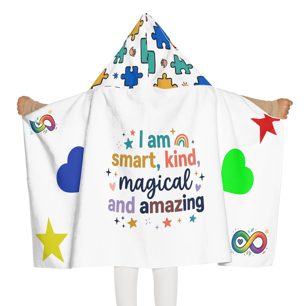 3SonZ I am smart kind magical and amazing Youth Hooded Towel | Rainbow affirmation