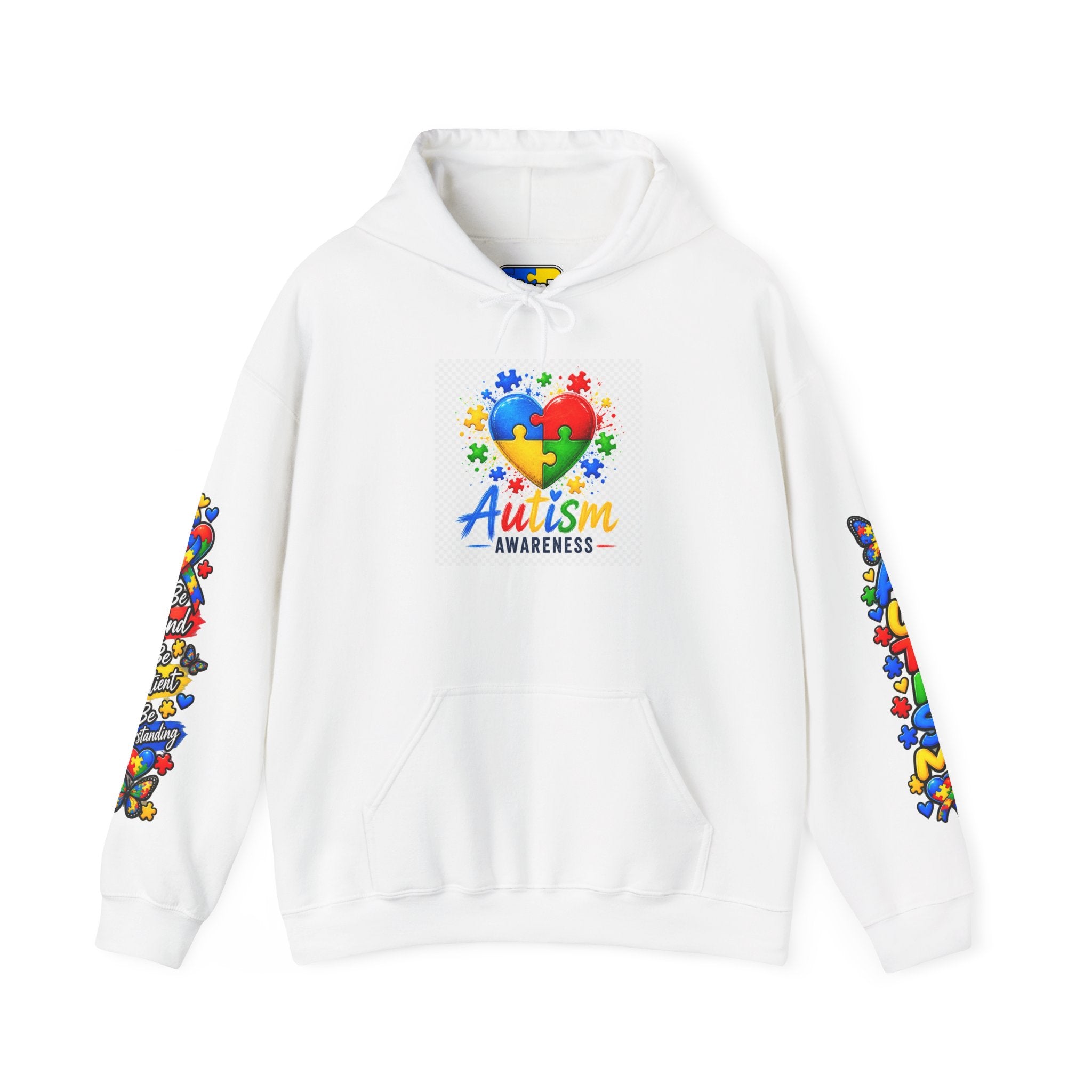 Autism Awareness Puzzle Heart Hoodie | Colorful Puzzle Sleeve Design