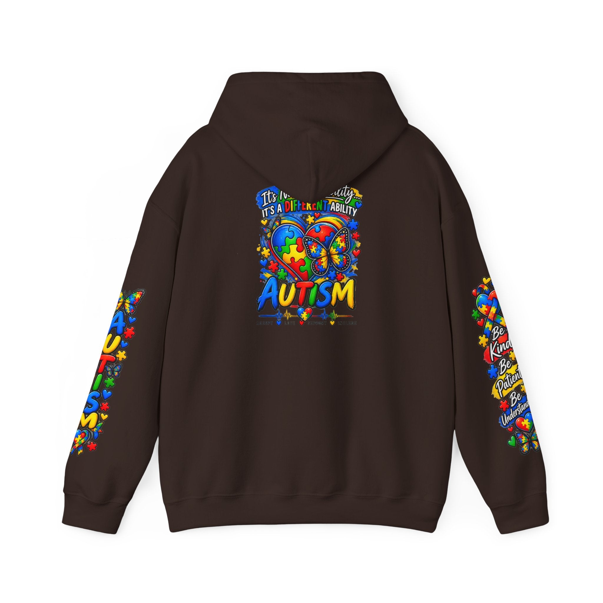 Autism Awareness Puzzle Heart Hoodie | Colorful Puzzle Sleeve Design