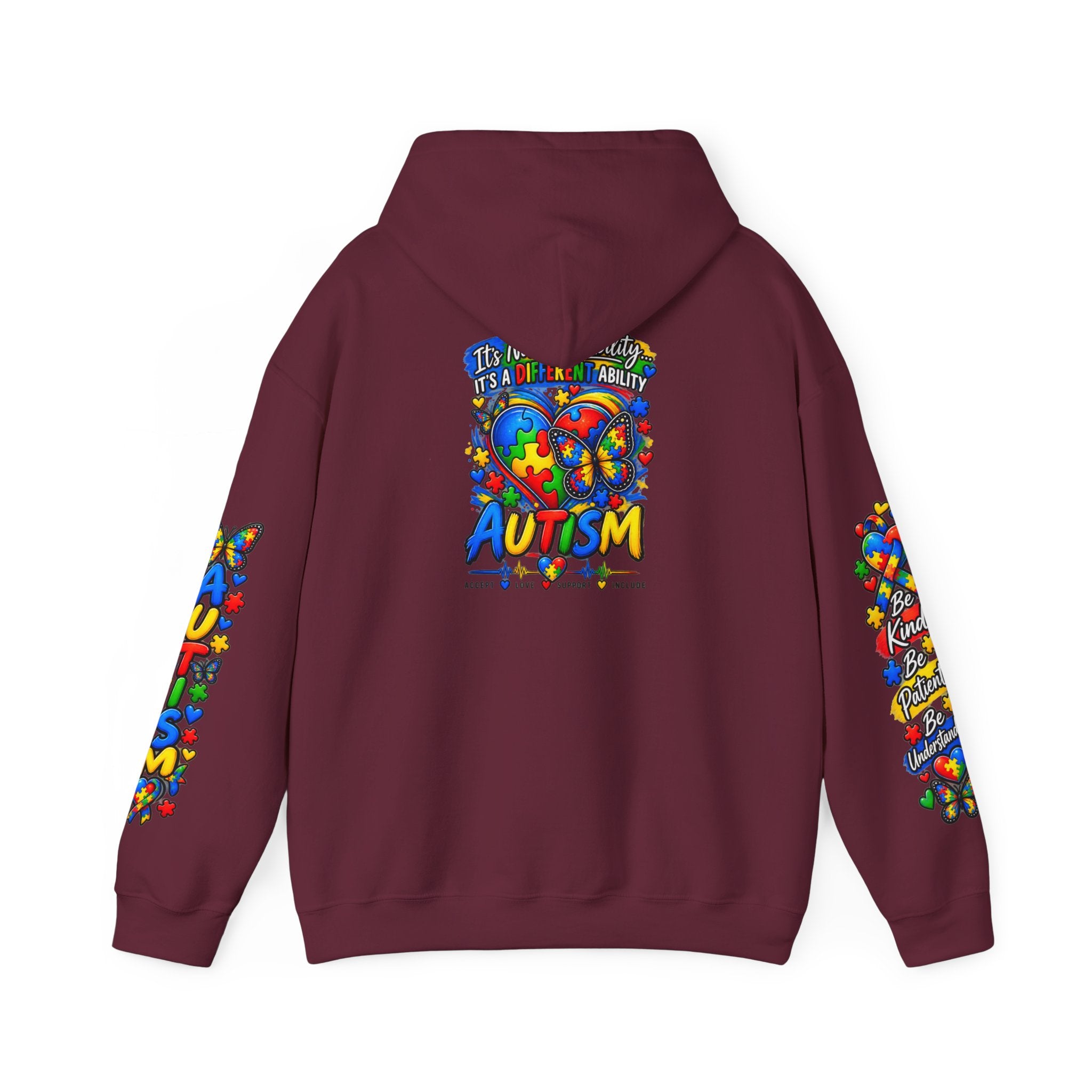 Autism Awareness Puzzle Heart Hoodie | Colorful Puzzle Sleeve Design