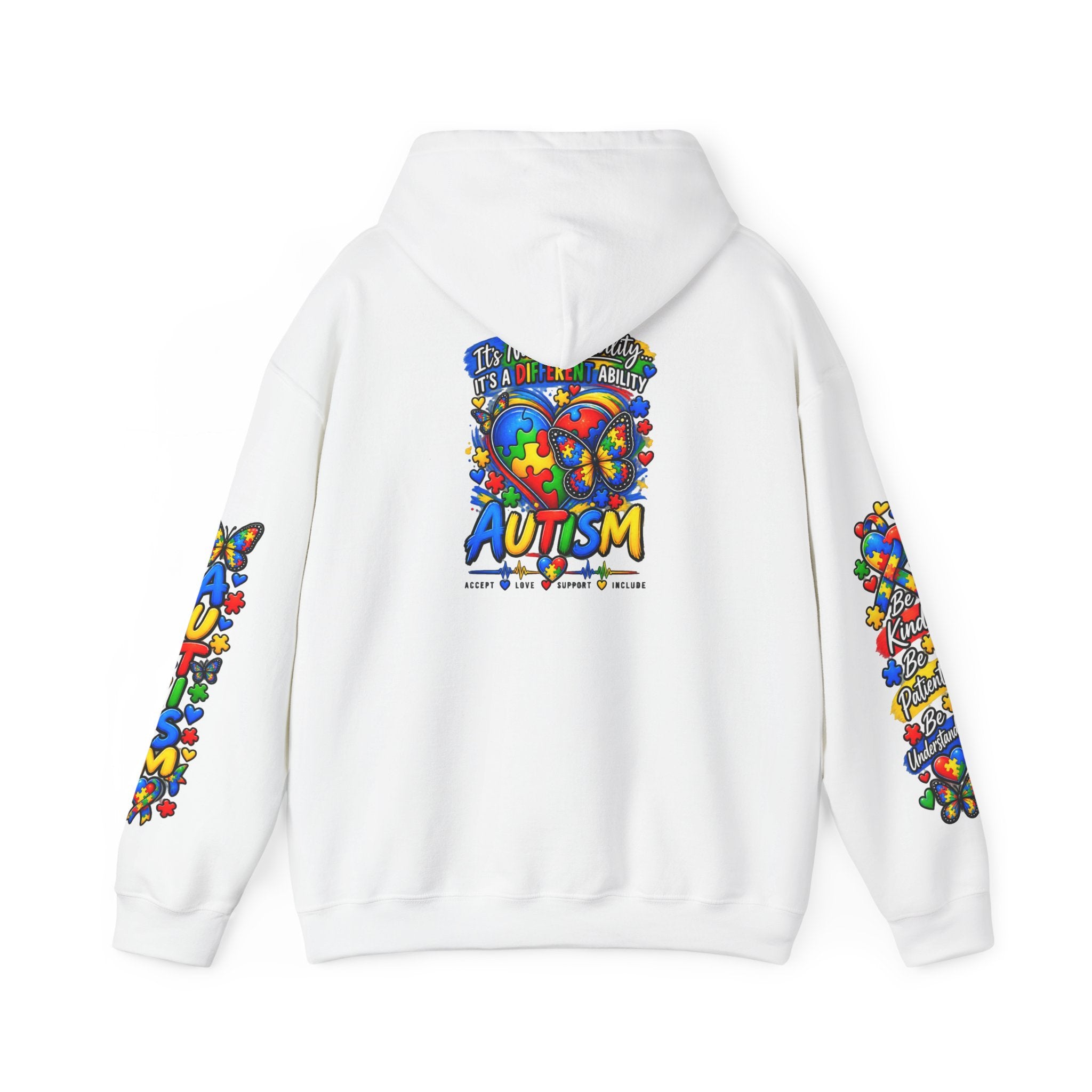 Autism Awareness Puzzle Heart Hoodie | Colorful Puzzle Sleeve Design